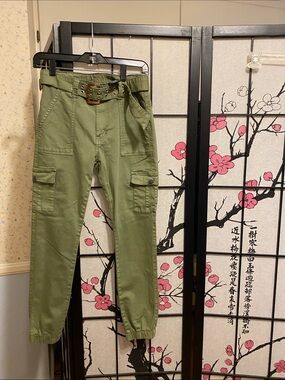 VIP Olive Green Women's Cargo Jogger Pants with Belt